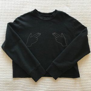 Reformation Black Cropped Graphic Sweatshirt